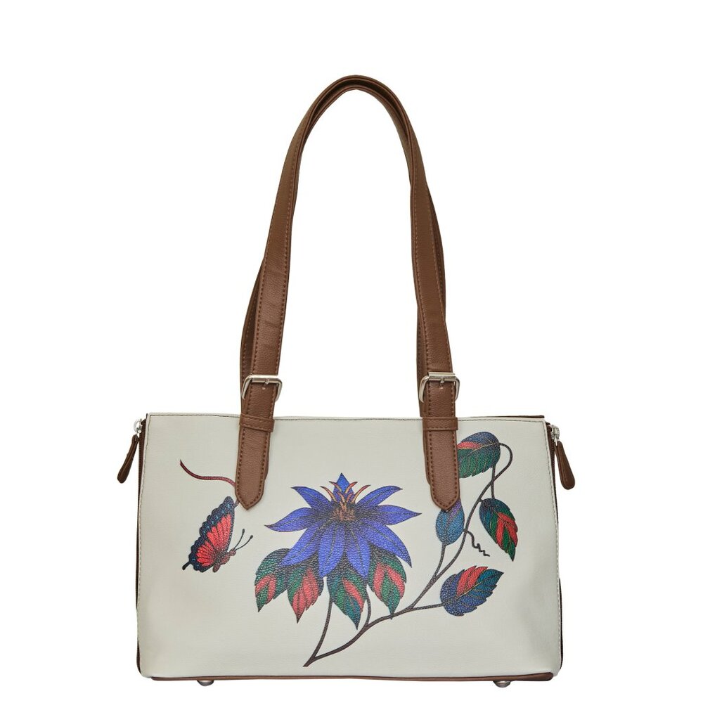Printed Vegan Leather Shoulder Tote Bag for Women–Top Handle Bag